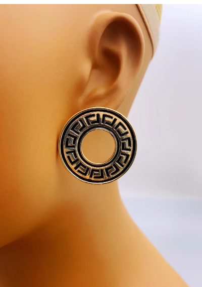 Exaggerated Round Alloy Hollow Earrings with Personalized Carving Patterns