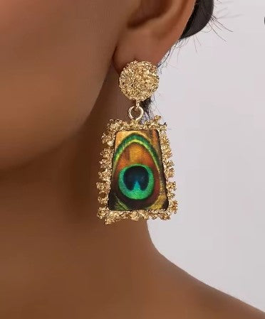 Vintage Peacock Feather Earrings