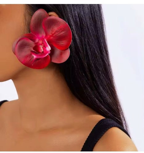 Exaggerated Large Butterfly Orchid Pendant Earrings Flower Earrings