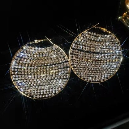 Shiny Full Rhinestone Hoop Earrings