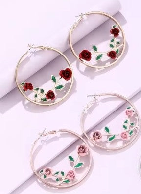 Romantic Rose Flower Hoop Earrings