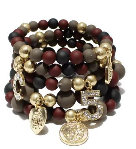 5 PCS Multi-color, Matte Finish, Fashion Stretch Beaded Bracelets