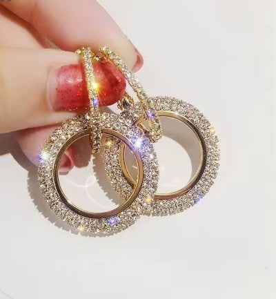 Fashion Rhinestone Round Geometric Drop Earrings