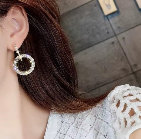 Fashion Rhinestone Round Geometric Drop Earrings