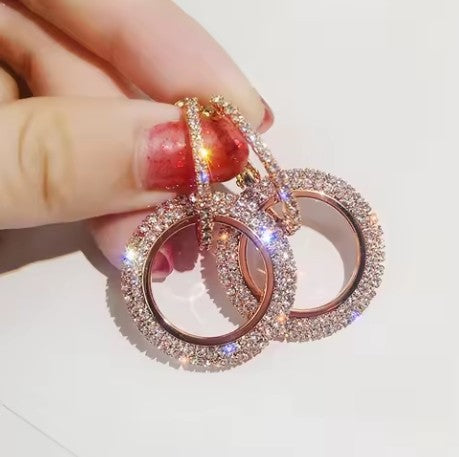 Fashion Rhinestone Round Geometric Drop Earrings