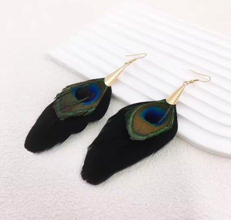 Bohemian Multi-color Peacock Feather Earring