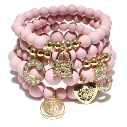 5 PCS Multi-color, Matte Finish, Fashion Stretch Beaded Bracelets