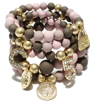 5 PCS Multi-color, Matte Finish, Fashion Stretch Beaded Bracelets