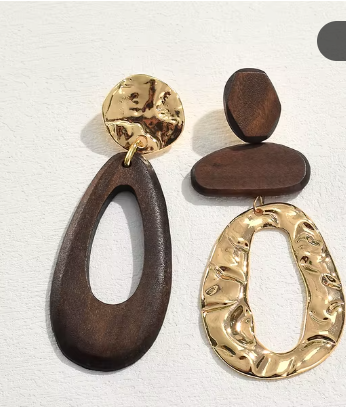 Oversized Wood & Steel Earrings