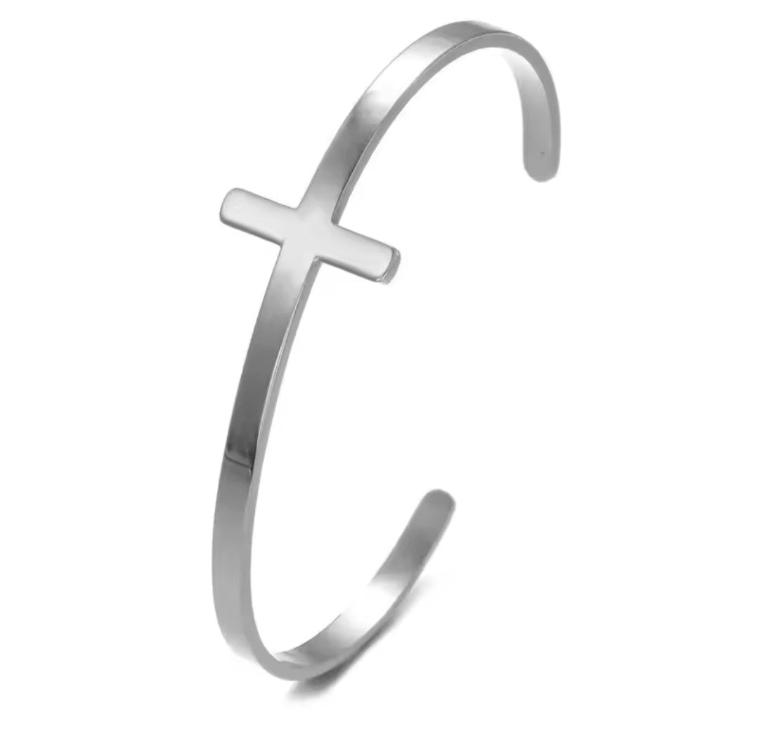 Simple Cross Cuff Bracelet Stainless Steel