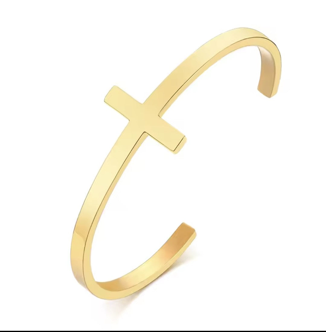 Trendy Silverly Simple Cross Cuff Bracelet Stainless Steel