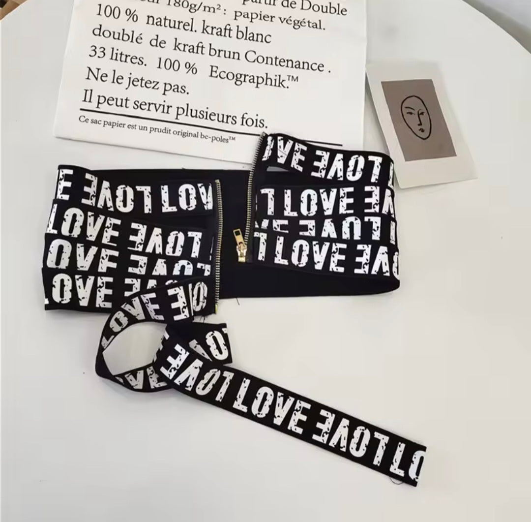 Elastic "LOVE" Wide Zipper Belt