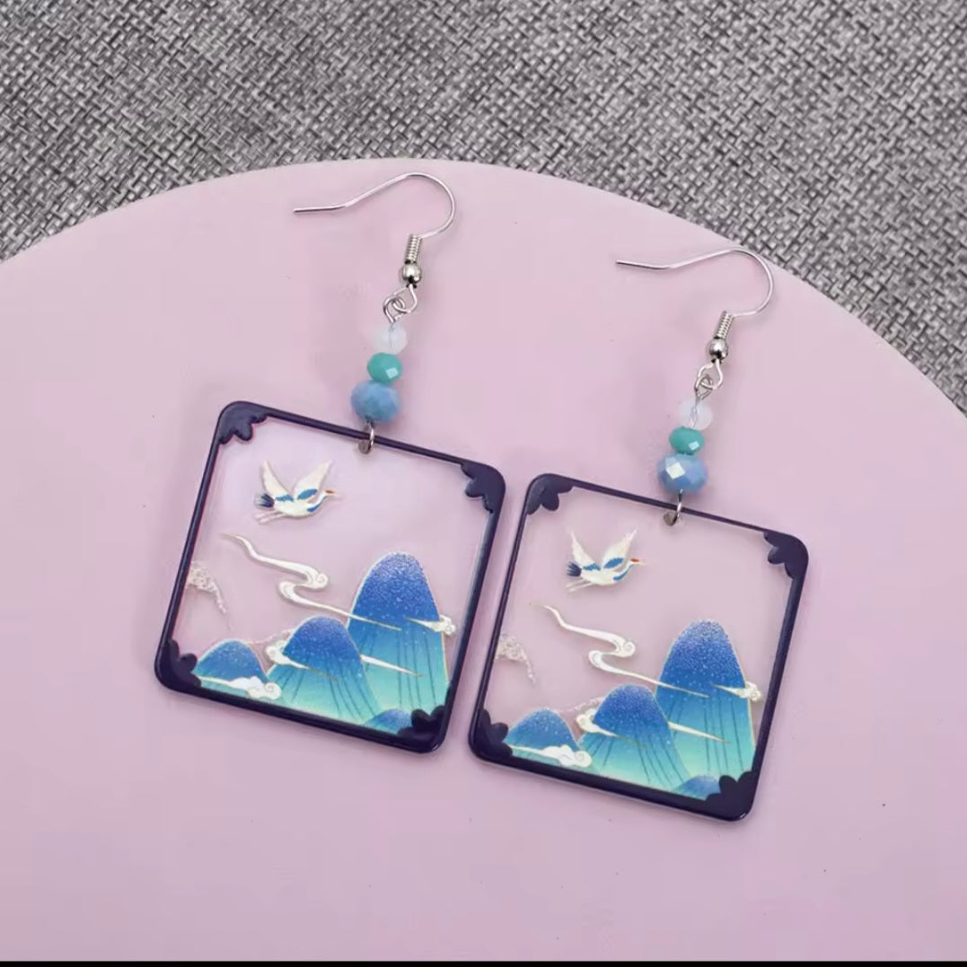 Translucent Square Scenic Earrings