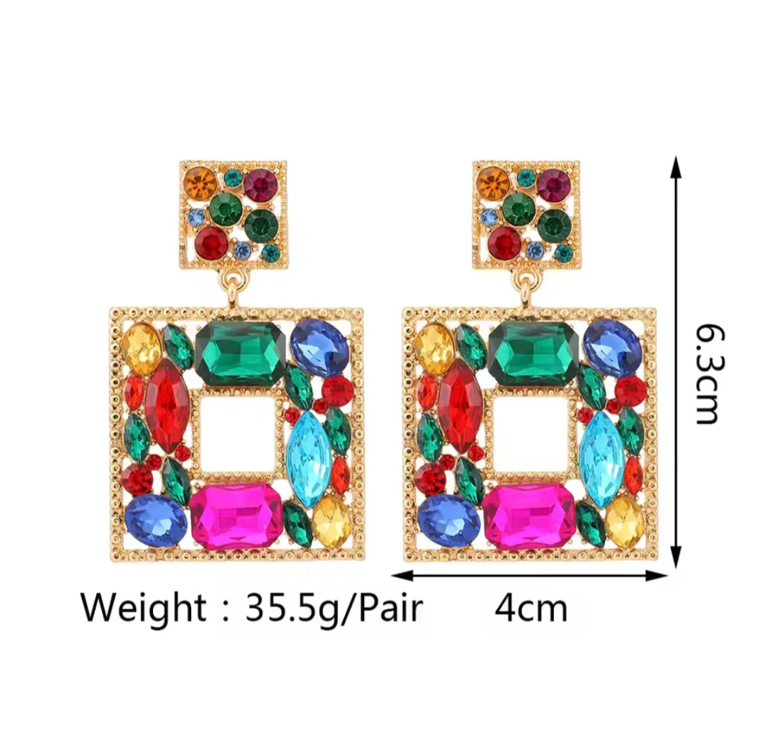 New Fashion- Exquisite Square Shiny Crystal Dangle Drop Earrings