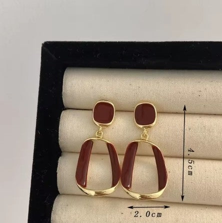 Deep Red Hollow Out Square Dangle Earrings