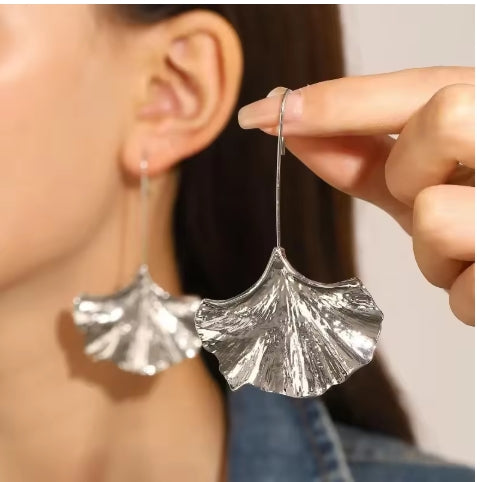 Fashion Long Gold Color Ginkgo Leaf Drop Earrings