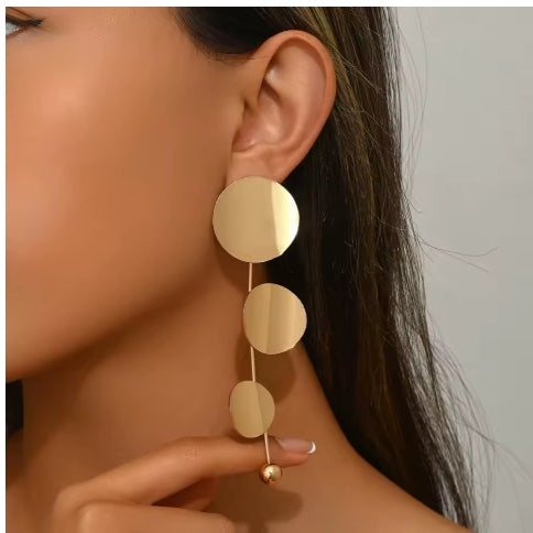 Nifty Disc Long Tassel Dangle Earrings