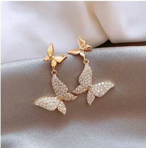 Elegant Gold Color Butterfly Dangle Earrings