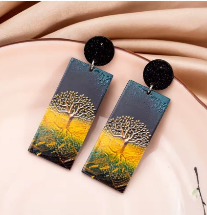 Auspicious Style Gold Color Tree Of Life Relievo Printing Acrylic