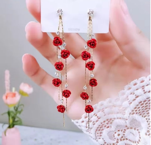 New Korean Flower Asymmetrical Dangle Earrings