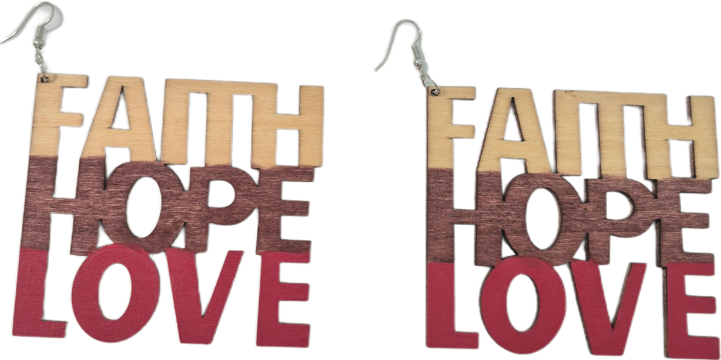 Faith, Hope, Love Wood Earrings