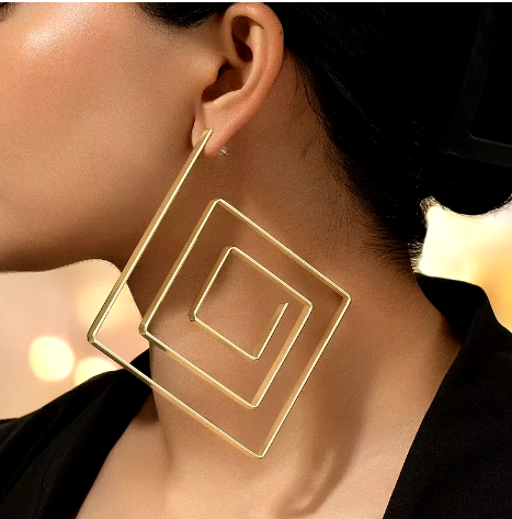 Oversized Exaggerated Geometric Quadrilateral Earrings