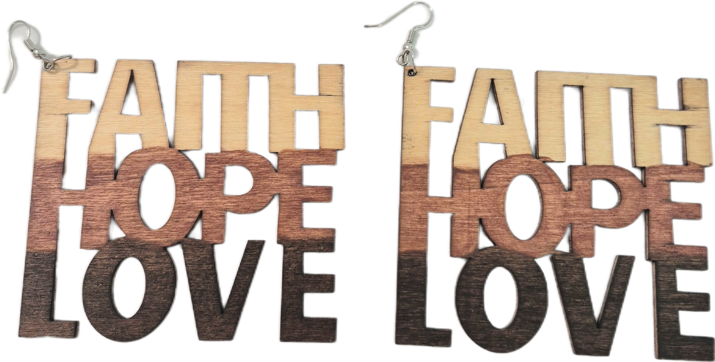 Faith, Hope, Love Wood Earrings