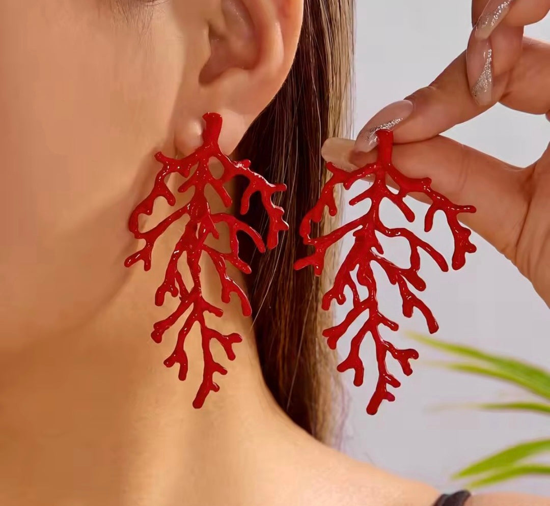 Under The Sea Red Coral Earring