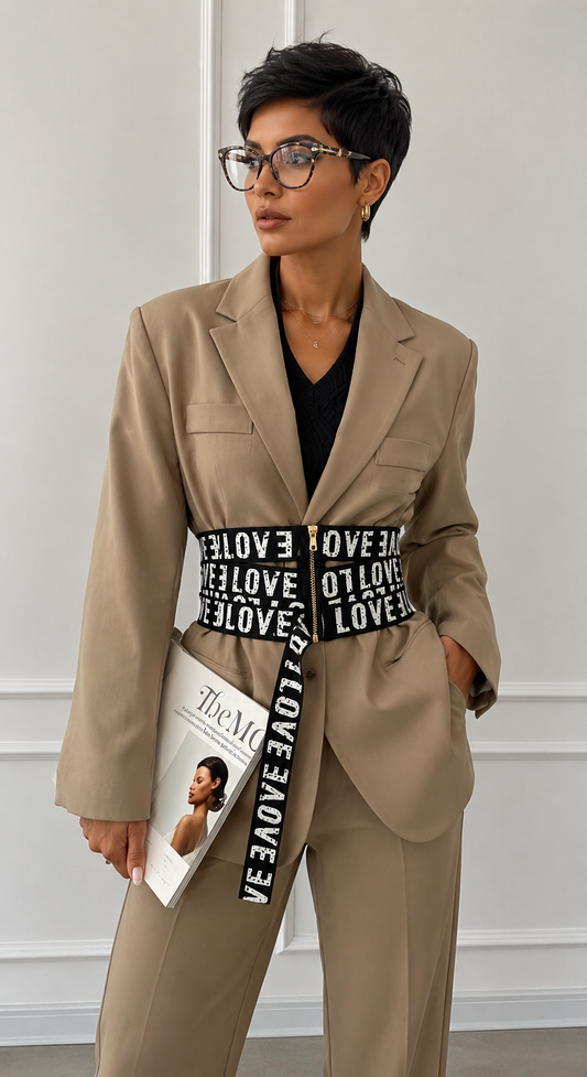 Elastic "LOVE" Wide Zipper Belt