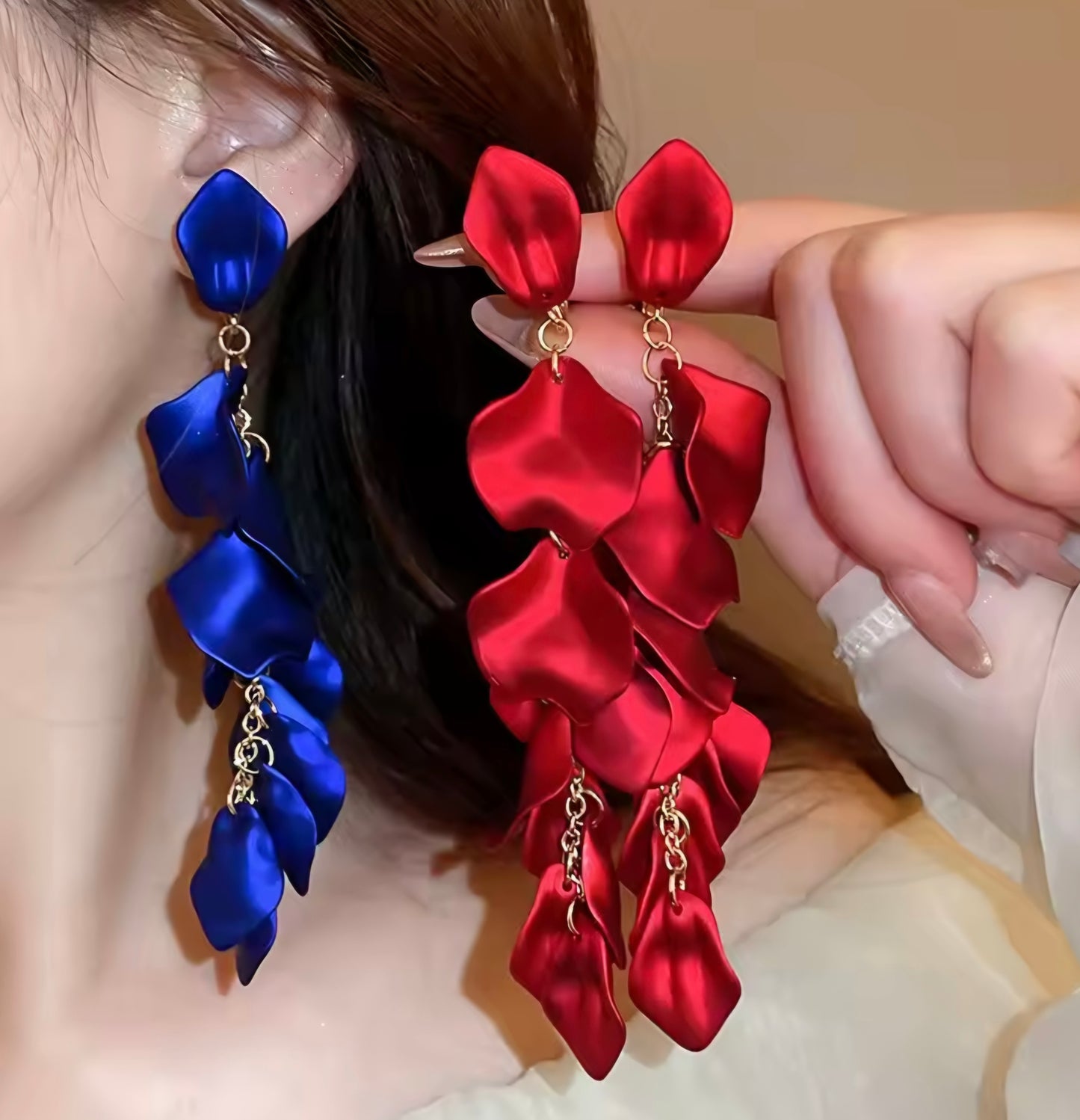 Long Metallic Petal Earrings