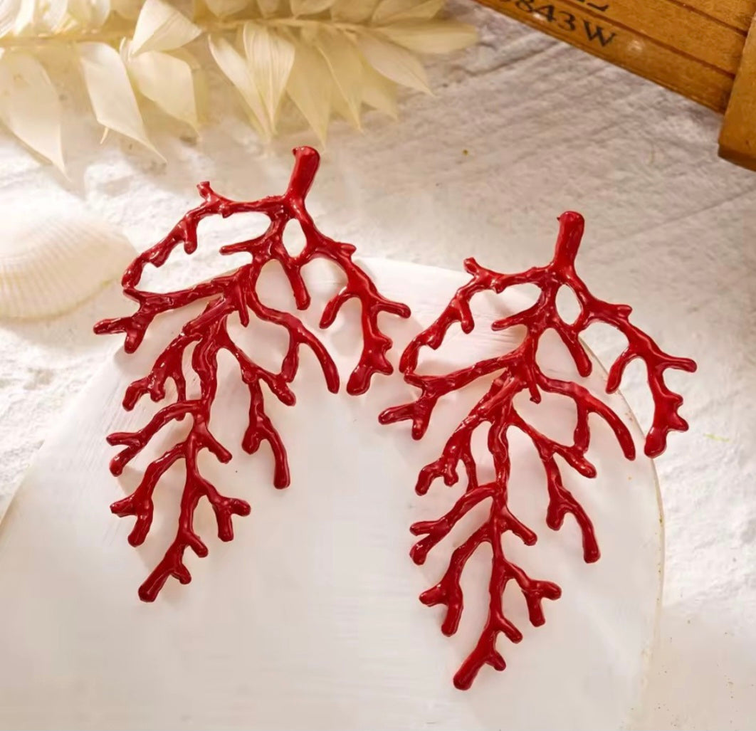 Under The Sea Red Coral Earring