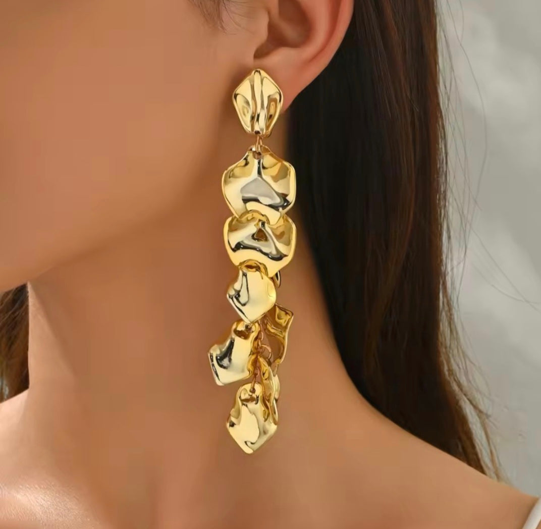 Long Metallic Petal Earrings