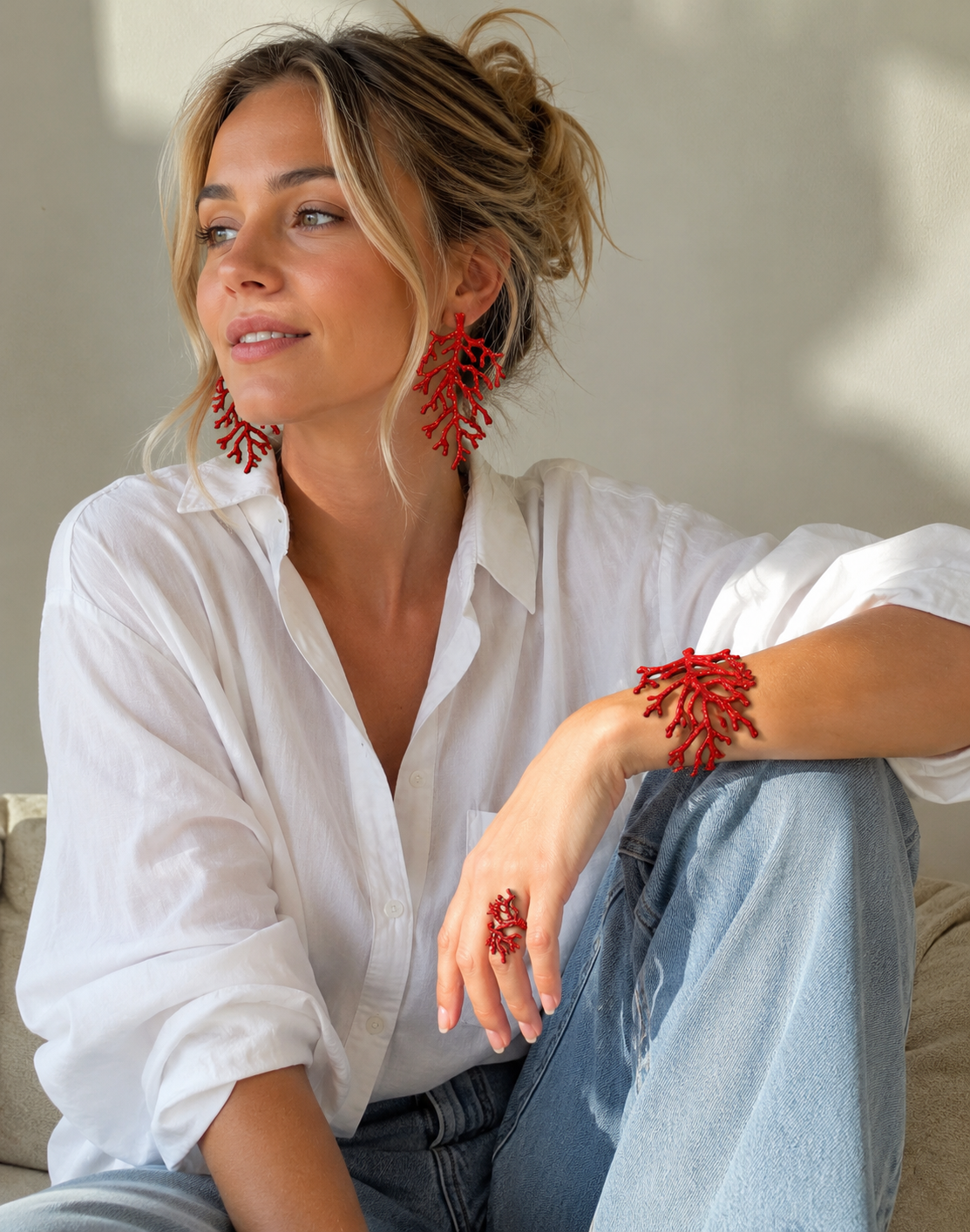 Under The Sea Red Coral Earring