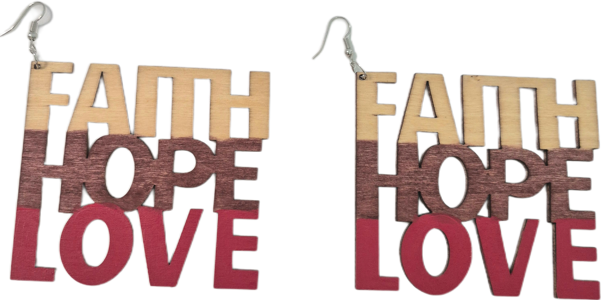 Faith, Hope, Love Wood Earrings