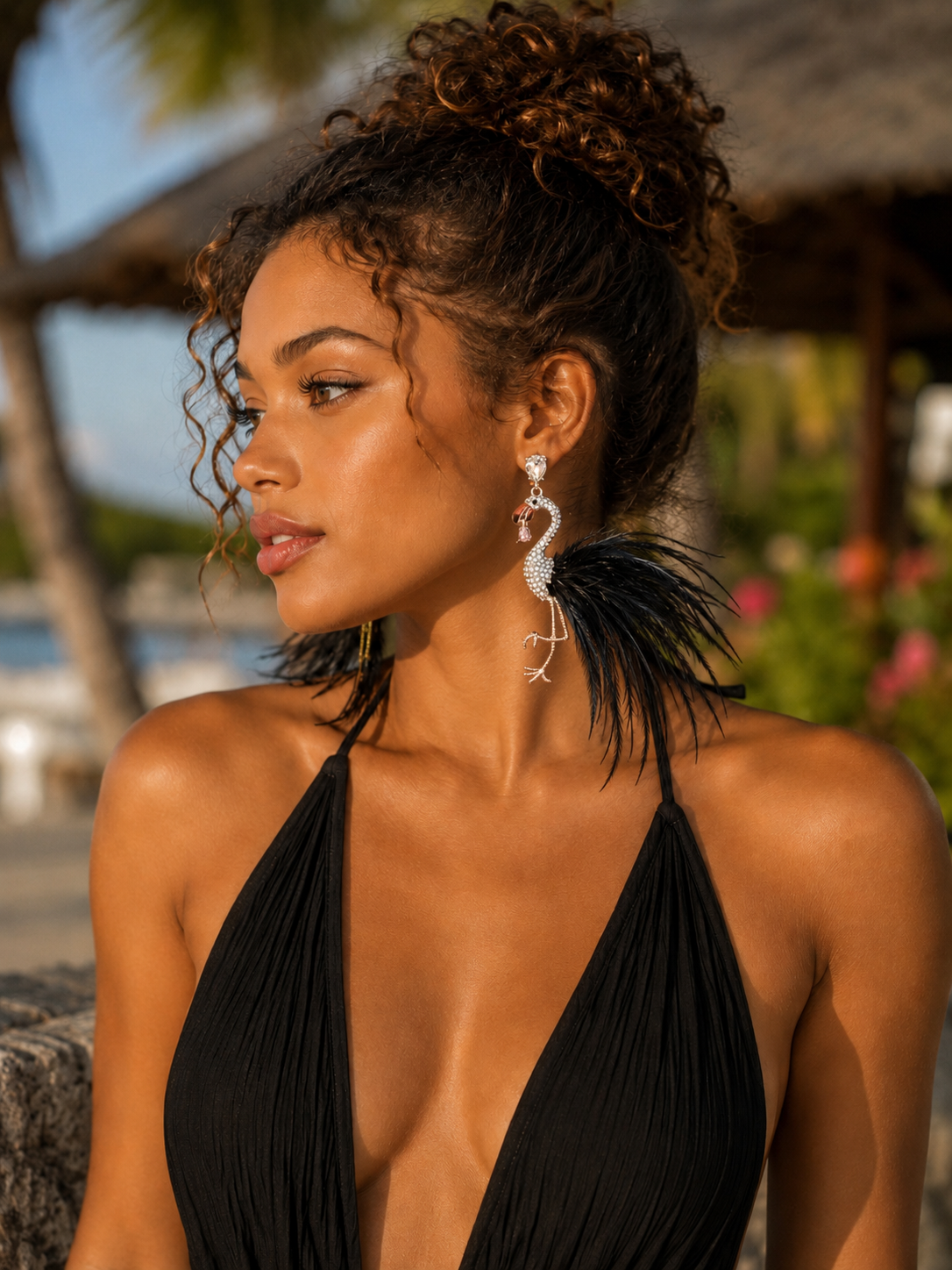 Rhinestone Flamingo Earrings 