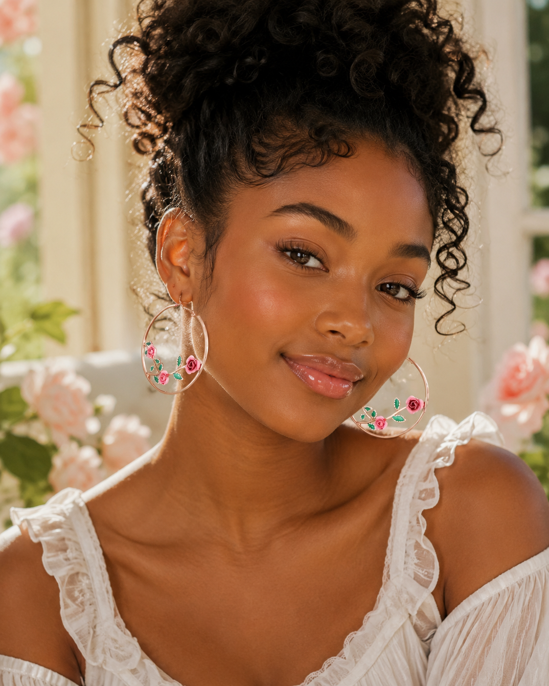 Romantic Rose Flower Hoop Earrings