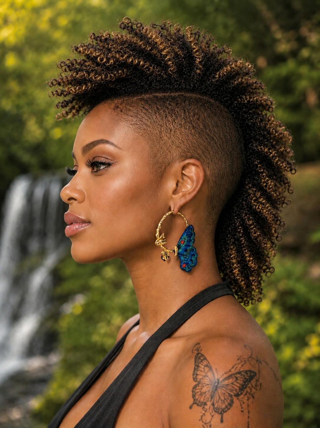 Embroidered Blue Butterfly Earrings