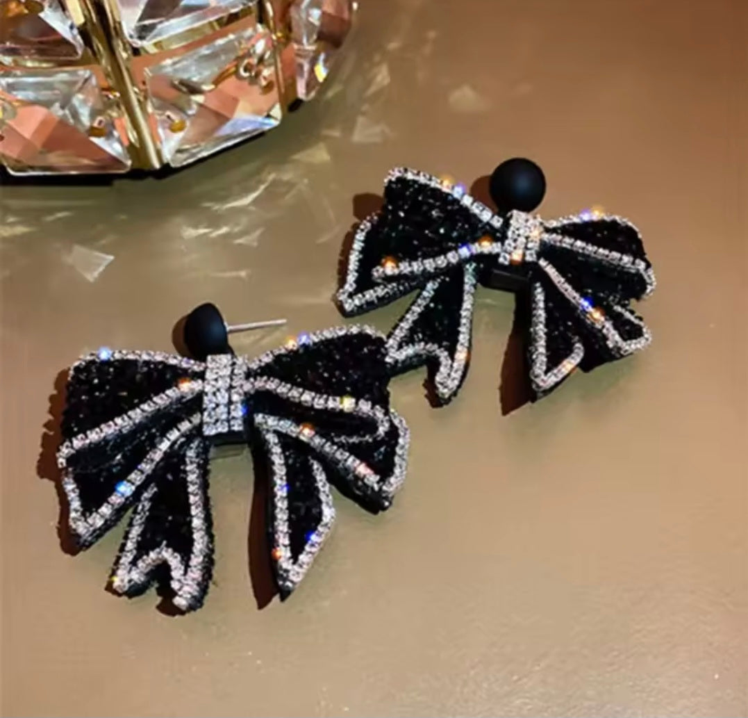 Rhinestone Bow Tie Earrings