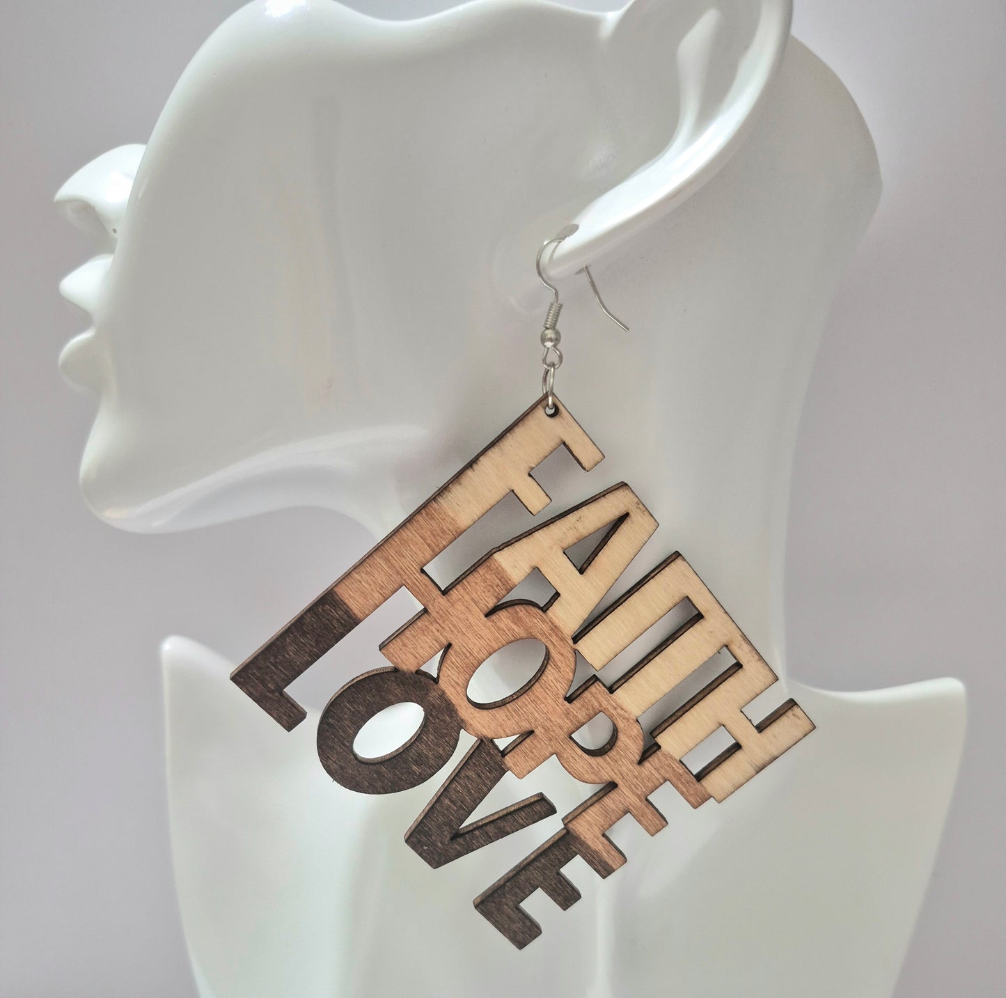 Faith, Hope, Love Wood Earrings